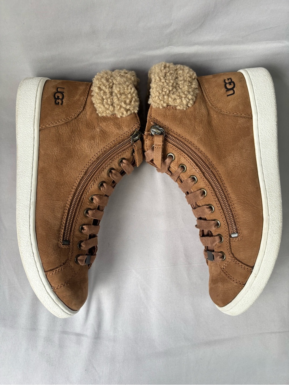 UGG Chestnut Brown Shearling-Trim High-Top Sneakers Size 9.5 - Picture 6 of 10